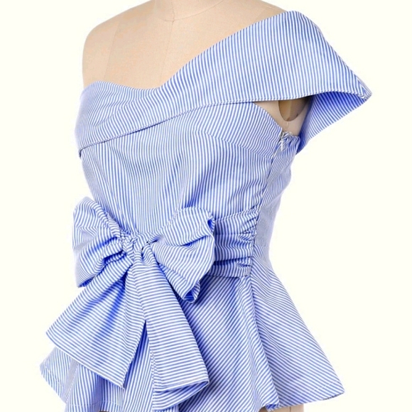 One-Shoulder Bow Peplum Top - Picture 4 of 8